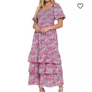 Free the roses floral maxi ruffle dress sz L